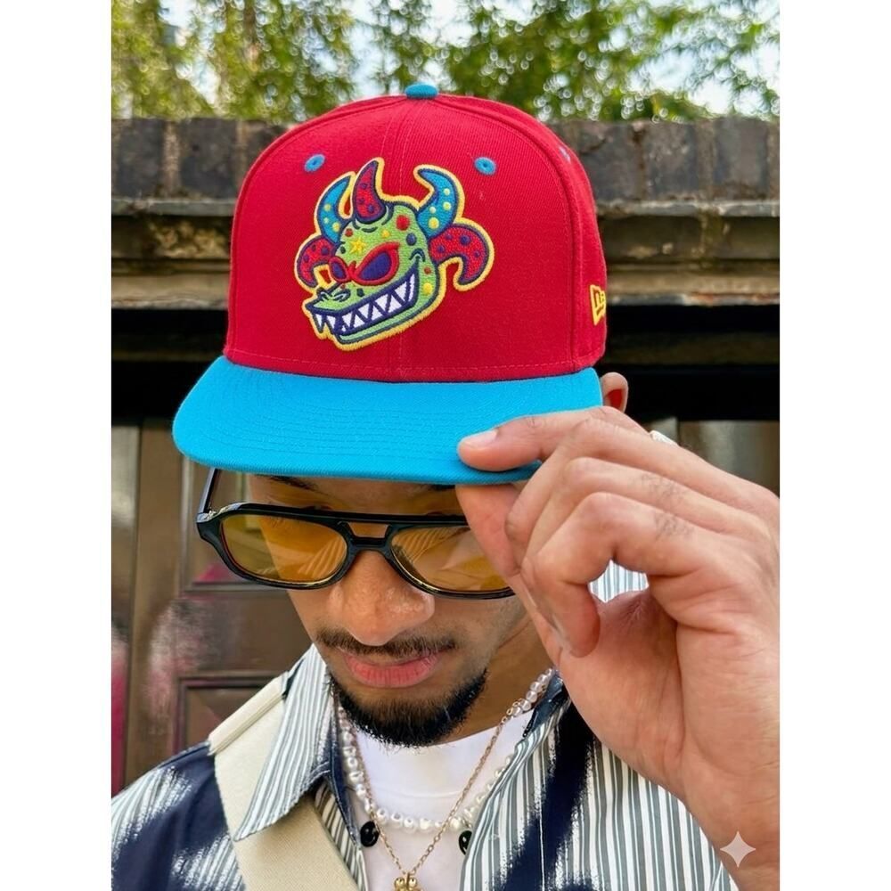 New Era 59FIFTY Fitted Hat 7 1/8 MiLB Monster Logo Red Blue Cap Streetwear Urban
